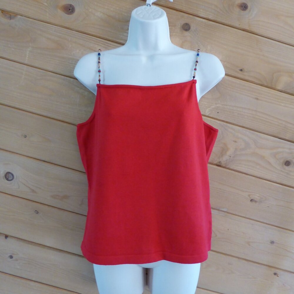 Ralph Lauren Solid Red Knit Sweater Cami Sleeveless Removable Beaded Straps XL